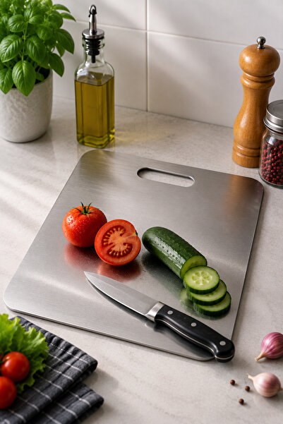 ARVALE Metal Cutting Board 34X23 cm Double Sided Hygienic Kitchen Vegetable M...
