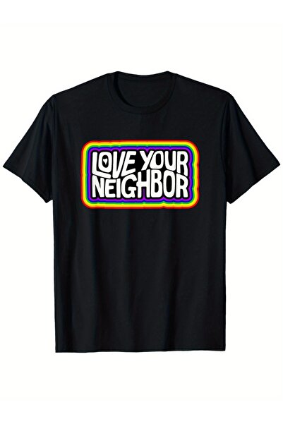 12 Teknoloji Men'S Crew Neck Short Sleeve T-Shirt Love Your Neighbor Rainbow ...