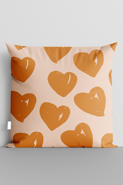 TicaretJet غطاء وسادة مطبوع رقميًا على الوجهين من Orange Hearts - 5730
