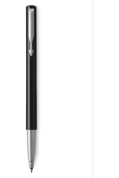 Parker قلم فيكتور رولربول، أسود مع حواف من الكروم، رأس متوسط، حبر أزرق، علبة ...