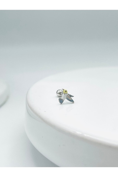 Esvema Silver 925 Ayar Gümüş Mineli Taşlı Kuş Piercing Tragus Helix