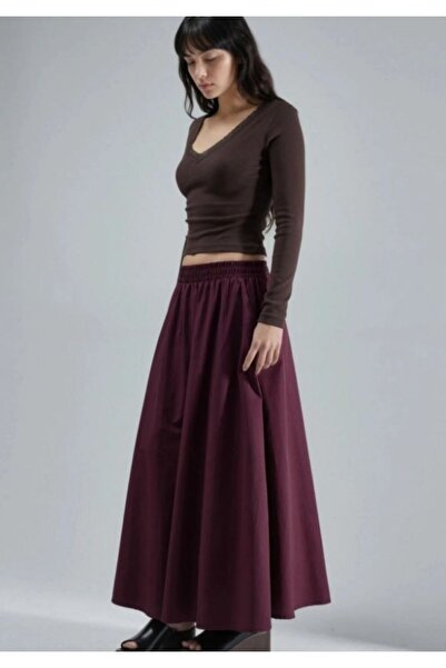 MOODAY Pocket Detailed Elastic Midi Skirt Purple