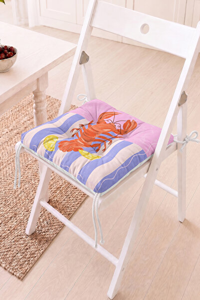 Home Kırmızı Yengeç Motifli Sandalye Minderi - Pembe ve Mavi Çizgili Retro De...