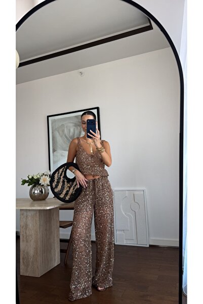 sinemkivanc co PULLU FİLE BLUZ PANTOLON TAKIM