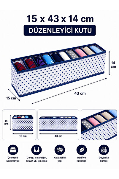 Magiclady Puantiyeli Mavi Çekmece ve Dolap Içi Akordiyon Organizer