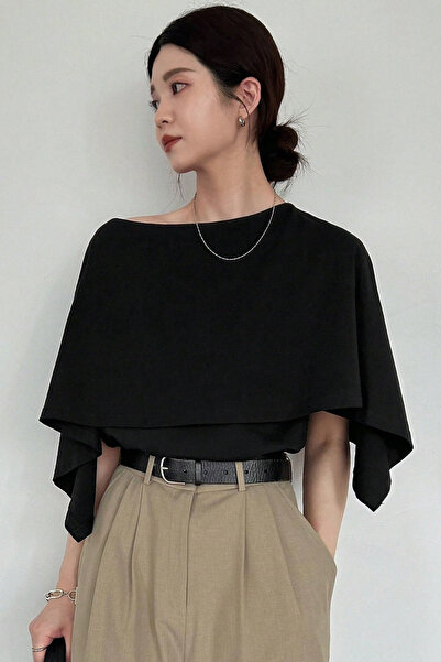 Tarz Cool Women's Boat Neck Cape Detailed Modern Design Stylish Blouse