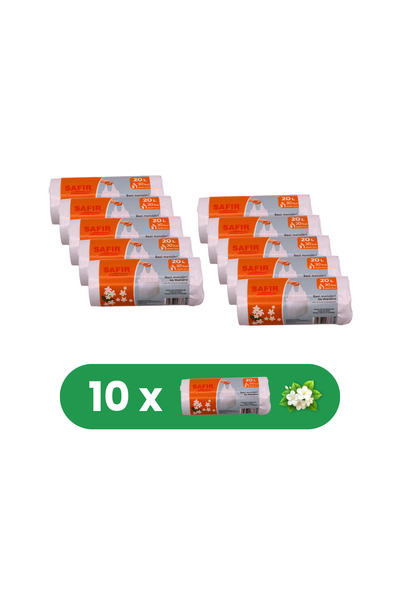 SAFİR Set de 10 role de saci menajeri de 20L cu mâner, 30 bucăți/rolă, parfum...
