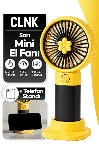 CLNK Sarı Çiçek Tasarım 3 Kademeli Sessiz Mini El Masa Fan Vantilatör Turbo Ü...