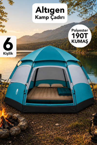 Fischer One 6 Kişilik Outdoor Kamp Çadırı - Altıgen Model Polyester 190 T Su ...
