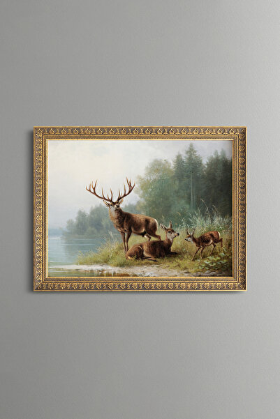 epiqart Deer by the Lake - Vintage Patterned Painting - Fine Model