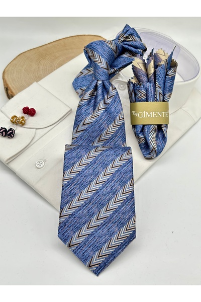 Gutiero Classic Tie with Blue Patterned Handkerchief