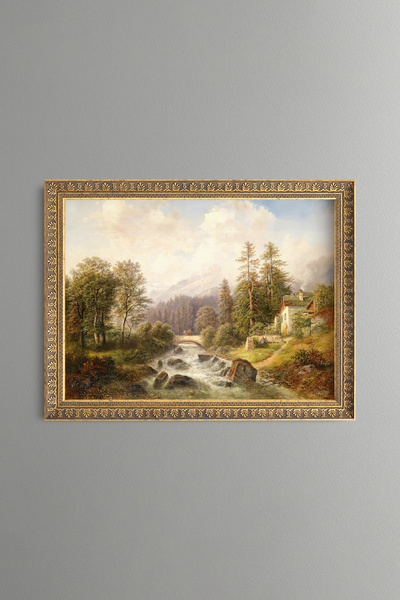 epiqart Farmhouse and Mountain Landscape - Vintage Patterned Painting - Fine ...
