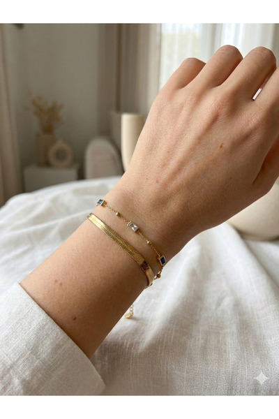 Melanj Craft Double Steel Bracelet with Colored Stones - Gold
