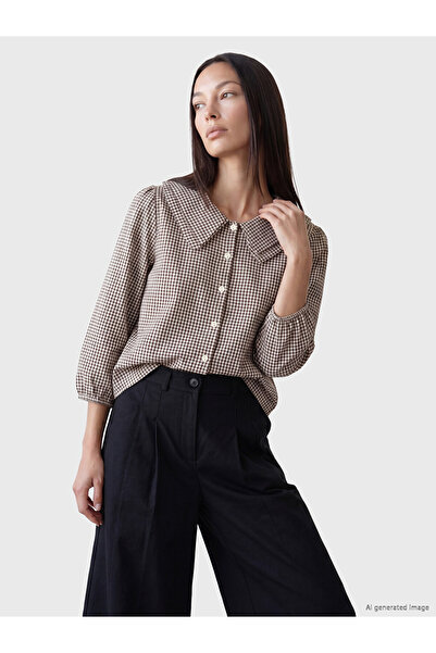 LC Waikiki Brown Bebe Collar Plaid Women's Shirt