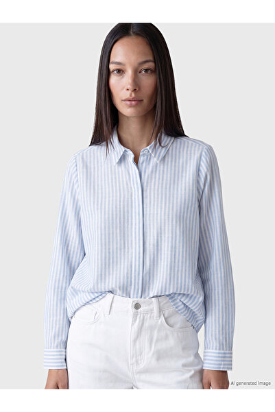 LC Waikiki Blue Striped Poplin Women's Shirt Tunic