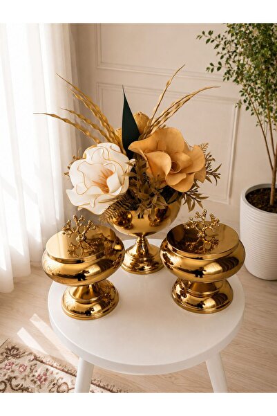 Evaart GOLD ŞEKERLİKLİ EVA ÇİÇEK ARANJMANI HEDİYELİK YAPAY ÇİÇEK EV&SALON SÖZ...
