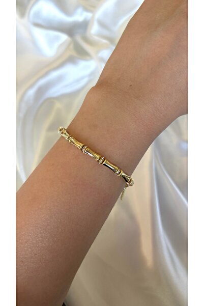 Eylülün Takısı Kadın Gold Renk Taşlı Bambu Model Bileklik