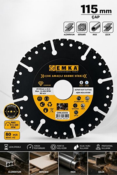 Emka EMKA5504 Alüminyum Seramik İnox Taşı Çelik Çok Amaçlı Kesme Diski 115 mm