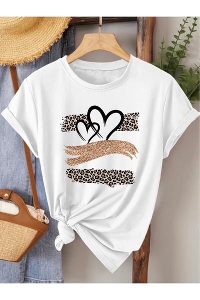212Wear Stylish Women'S Short-Sleeve T-Shirt Featuring Leopard Pattern Glitte...