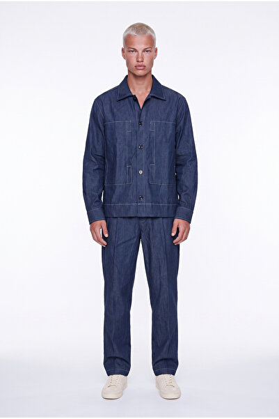 Respire Men's Denim Suit with Stitching Detail, Navy Blue
