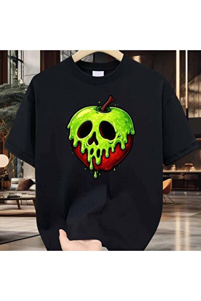 NOURAM Poisoned Men's TShirt Green Melting Skull Apple Pattern Pure Cotton Pr...