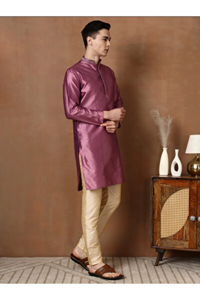 Devoiler Mens Self Design Jacquard Silk Kurta Set