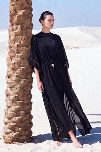 Haşema Black Long Pareo with Tie Detail 1018