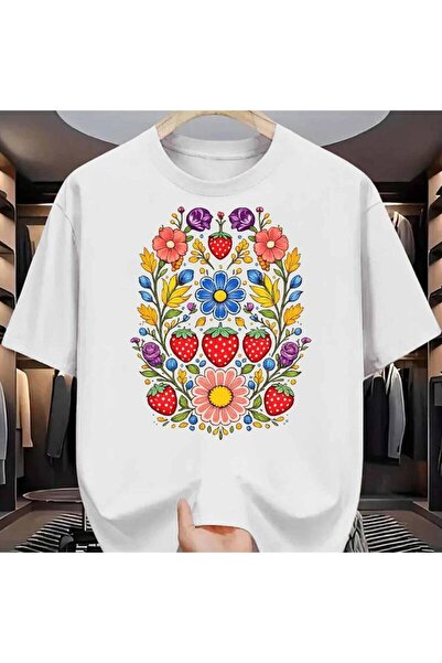 1001 Line Floral Men's TShirt Colorful Strawberry Flower Botanical Pattern Pu...