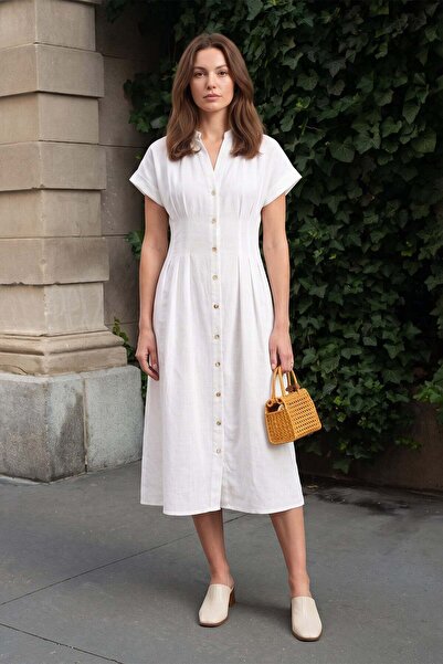 Fulla Moda Tie-Waist Linen Look Midi Dress