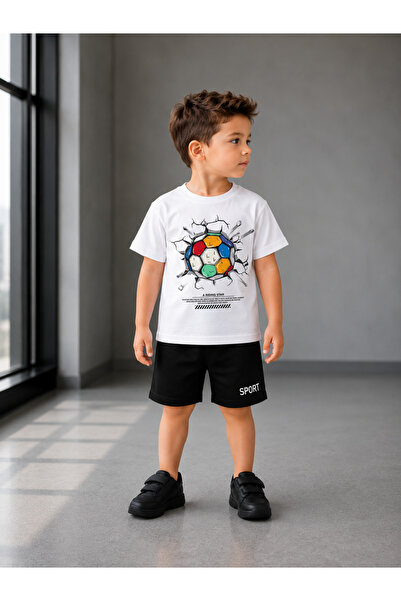 Eşofmancım Boy's Summer Sweat-Proof Combed Cotton Suit with Shorts