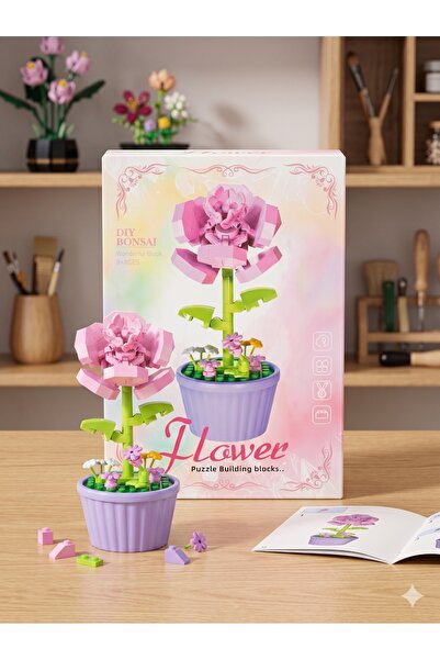 Arvela Mini Çiçek Yapım Blokları - DIY Pembe Yıldız Çiçeği Saksı Bitkisi