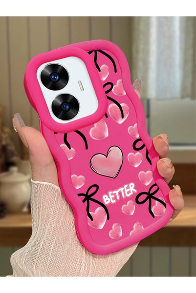 Hontinga Realme C55 Compatible Case Camera Protector Red Silicone Couple Phon...