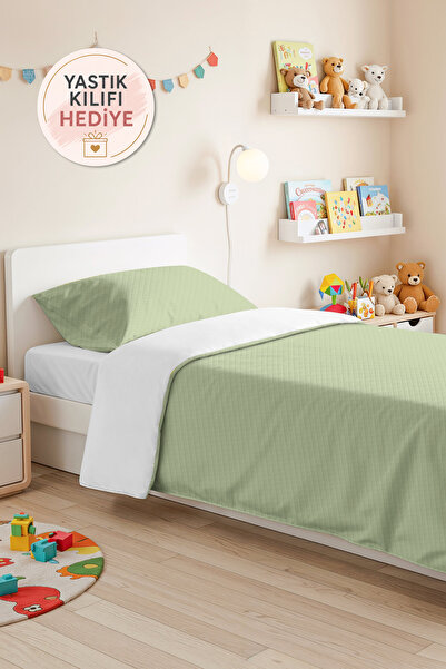 Evimde Bambaşka Mint Minimal Young Room Single Pique Set - Quilted Pastel Gre...