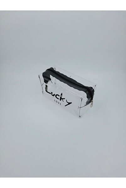 UCCELLO Transparent Makeup Bag with Lucky Love Writing Black Zipper Cosmetic ...