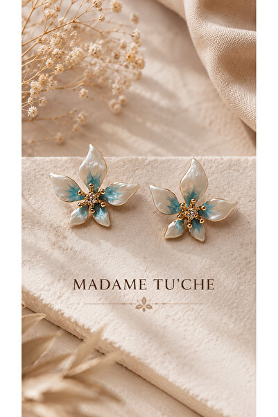 Yerel Üretici Madame Tu’Che Blue Flower Earrings 🌸
