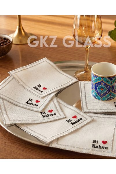 gkzglass home dekor 6 Linen Fabric Embroidered Coffee Side Cocktail Napkins & Coasters Serving Napkins