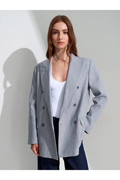 Dilvin 60811 Linen Blend Blazer Jacket-Blue