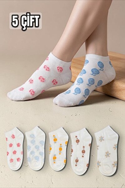 Socks Stores 5 Pack Women's Floral Patterned Cotton Bootie Socks - Seamless T...