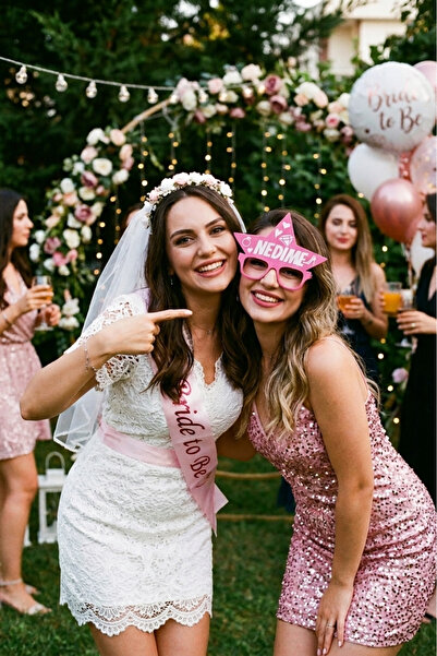 Atlas Lab Nedime Gözlüğü Pembe Bride To Be Bekarlığa Veda Parti Fotoğraf Aksesuarı 5'li Set