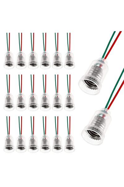 HOMEJOY Pachet de 20 de socluri E10 pentru becuri, cu cablu izolat, bază de l...