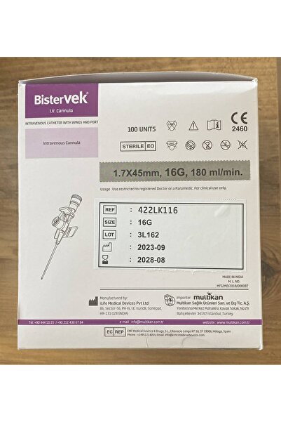 GRİ İNTRAKET STERİL PAKET (100 ADET)(16 G-1,7*45 MM ,AKIŞ:180ML/DK