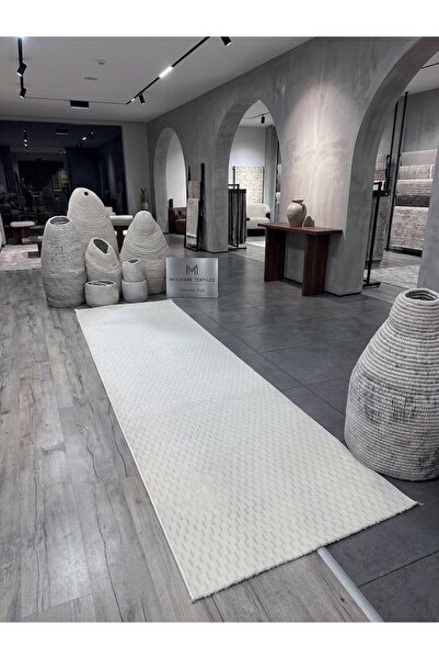 Dinarsu Aksu Antiq Halı Petek Beyaz Modern Kaymaz Taban Salon Hol, Koridor Mu...
