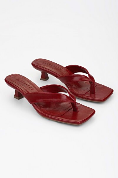 Shoeberry Дамски червени кожени джапанки на ток Alisse