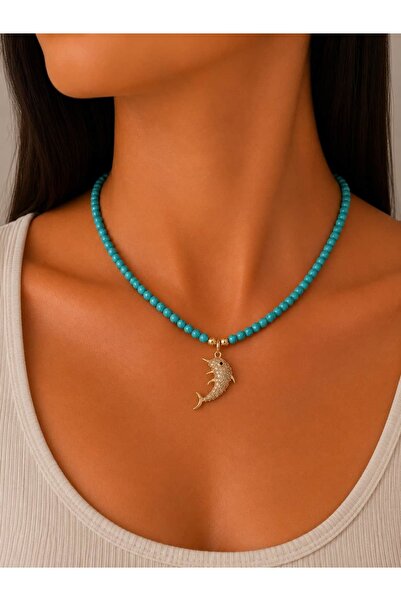 Jerie Turquoise Bead Dolphin Detail Necklace