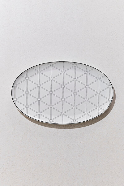 Paşabahçe Orquestra Porcelain Oval Serving Plate Large Cream Gray, Serving Pl...