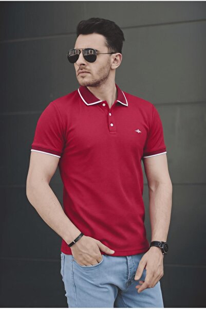 Oksit Lufy Snap Fastener Men's Textured Polo Collar T-Shirt - Stripe Detail
