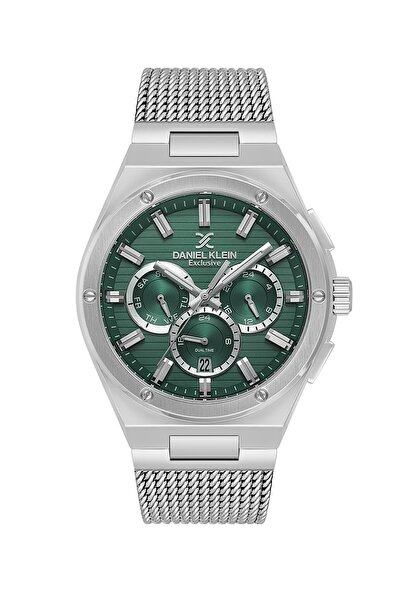 Daniel Klein Dial Green Strap Silver Color 42 mm Men's Wristwatch with Gift P...