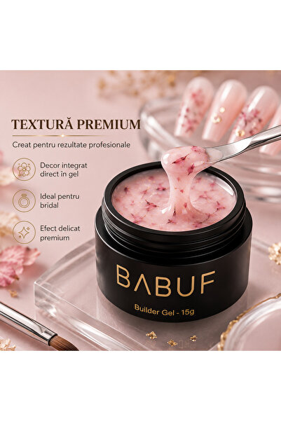 BABUF Gel construcție cu flori uscate Milky Pink Petals, 15g