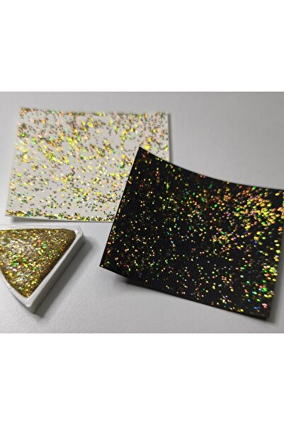 AYÇA ACUN Açık Altın Hologram Glitter Handmade Tam Tablet Sulu Boya