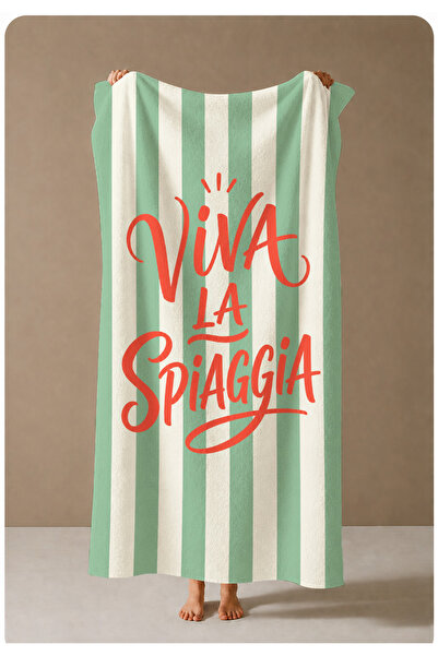 milroma Green Stripe Beach Text Patterned 70X150 Beach Towel